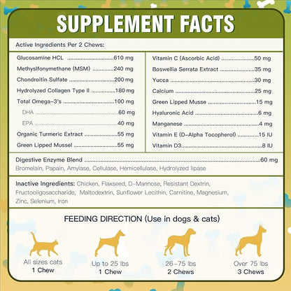 Glucosamine for Dogs, Hip and Joint Supplement for Dogs with Chicken Flavor, Anti Inflammatory, Dog&