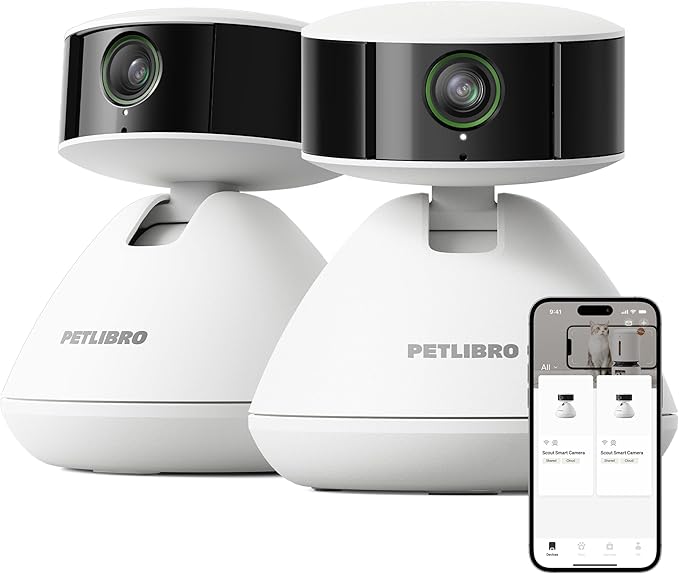 PETLIBRO 2-Packs AI Pet Camera Indoor with Phone app, Multi-Pet Recognition &amp; AI Summary, 360° Auto Tracking Night Vision Cat cam Dog cam, [One Dog Camera Requires One Subscription]