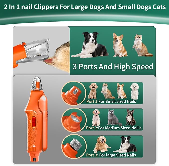 2-in-1 Cat Nail Clippers &amp; Dog Nail Clippers Trimmers for Large Medium Small Dogs Cats Claw Trimmer Quick Sensor and Safety Guard USB Rechargeable with 2 LED Lights Dogs Nail Trimmer