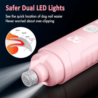 Casfuy Dog Nail Grinder with 2 LED Light for Large Medium Small Dogs - 3X More Powerful 2-Speed Electric Pet Nail Trimmer Rechargeable Quiet Painless Paws Grooming &amp; Smoothing Tool