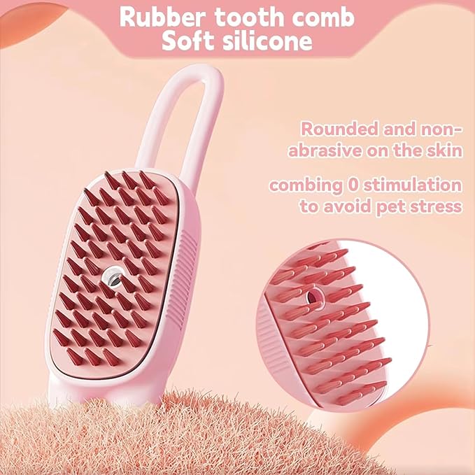 4 in 1 Cat Steam Brush Rechargeable pet spray comb Steam Brush for Cats and Dogs, Massage, Cleaning, Shedding &amp; Combing Multifunctional Hair Removal Anti Static Grooming Tool for home (Pink)
