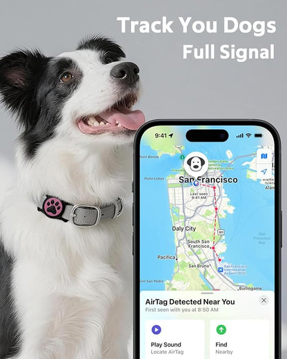 IP68 Waterpoof Dog Air tag Holder, Stretchy Silicone Full Body Covered Apple Air Tag Holder for Dog Cat Collar Fit All Width Collar (Black &amp; Rose, 1 Pack)