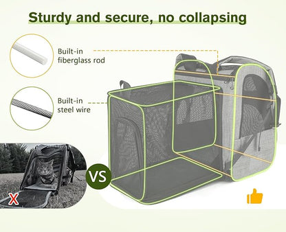 Pecute Cat Carrier Backpacks, Expandable Cat Backpack with Breathable Mesh, Pet Carrier Backpack for Cats Small Dogs Puppies Up to 17 Lbs, Dog Carrier Backpack Great for Travel Hiking Camping Outdoor