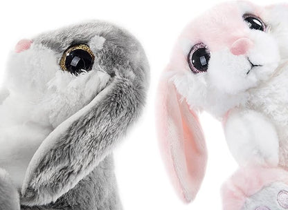 My OLi Bunny Stuffed Animal Pack of 2 Plush Rabbit 7in Stuffed Bunny with Floppy Ear Bedtime Friend Soft Toy Gifts for Girls Boys Kids, Gray &amp; Pink