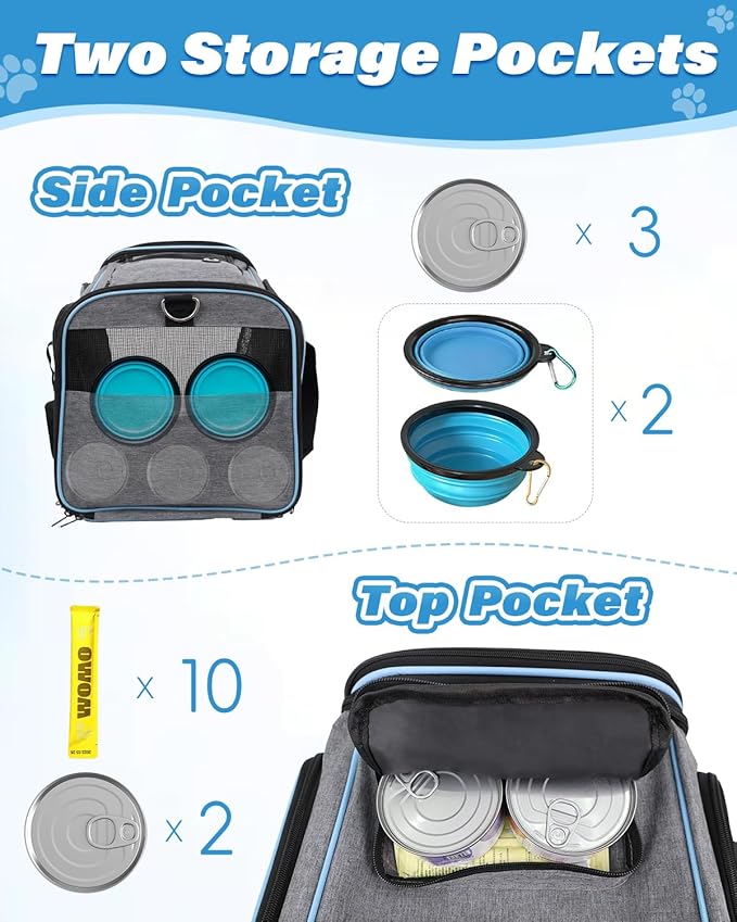 Expandable Travel Pet Bag, Scratch-Resistant Breathable Mesh, Crossbody&amp;Tote Design, Durable&amp;Spacious, Pet Carrier with High-Visibility Windows, Easy-Cleaning Fabric, Removable Soft Pad&amp;Shoulder Strap
