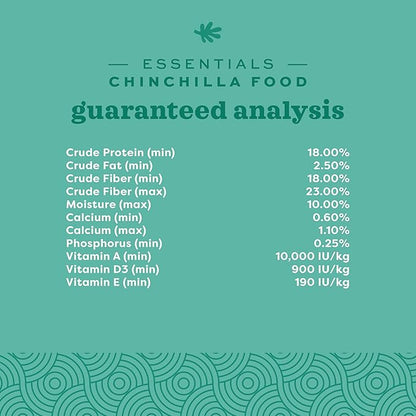 Oxbow Essentials Chinchilla Food, Made with Oxbow Alfalfa, Vitamin &amp; Mineral Rich Food for Chinchillas, Small Animal Pet Pellets, Made in USA, High Fiber, 10 lb Bag