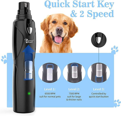 Pet Nail Grinder with LED Light &amp; 2 Grinding Heads, 2-Speed Low Noise &amp; More Powerful Dog Nail Grinder, Pet Nail Trimmer File, Painless Paw Claw Care, Quiet Toenail Grooming Tool for L/M/S Dogs/Cats