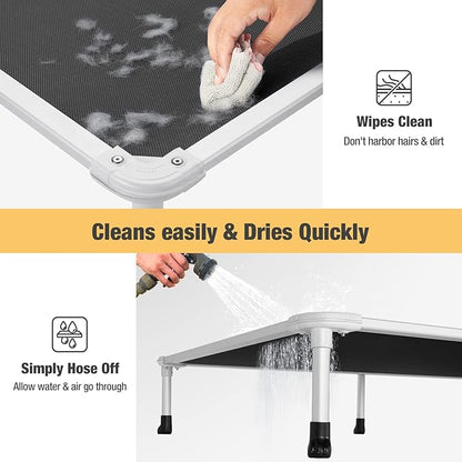 Veehoo Chew Proof Elevated Dog Bed - Cooling Raised Pet Cot - Silver Aluminum Frame and Durable Textilene Mesh Fabric, Unique Designed No-Slip Feet for Indoor or Outdoor Use, Black, X-Large, CWC2003