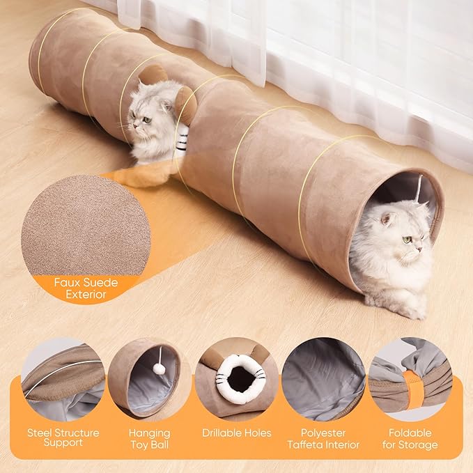 Collapsible Cat Tunnel Straight Tube for Indoor Cats &amp; Kittens Large Foldable Play Cave Toy with Hanging Ball &amp; Peek Hole,Ideal for Rabbits, Ferrets, Puppies &amp; Small Pets