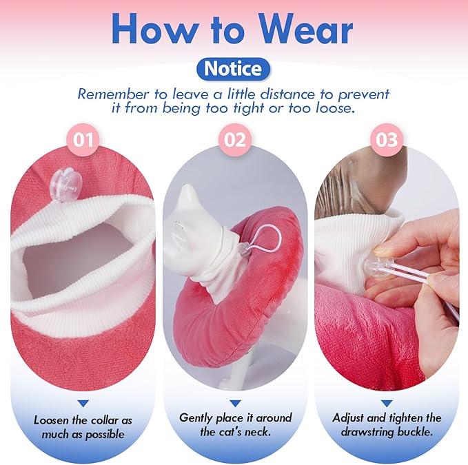 Anti-Lick Recovery Cone for Cats, Adjustable Soft Elizabethan Collar After Surgery, Easy on &amp; Off with Drawstring Buckle, Eat &amp; Drink Normally, Mashable Washable Pet Cone, Pink Large