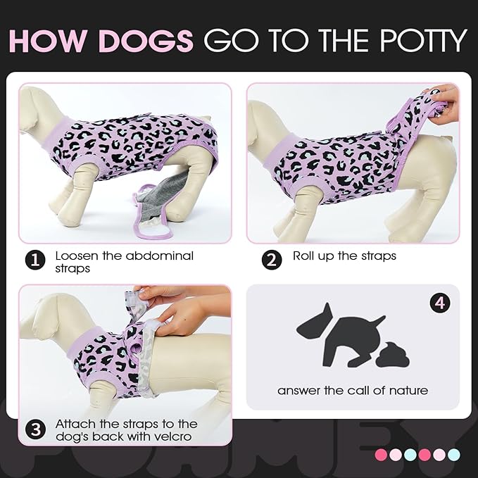FUAMEY Recovery Suit for Dogs After Surgery,Soft Breathable Dog Bodysuit E-Collar &amp; Cone Alternative Surgical Suit,Male Female Dog Neuter Spay Suits Anti Licking Wounds Onesie Purple Leopard M