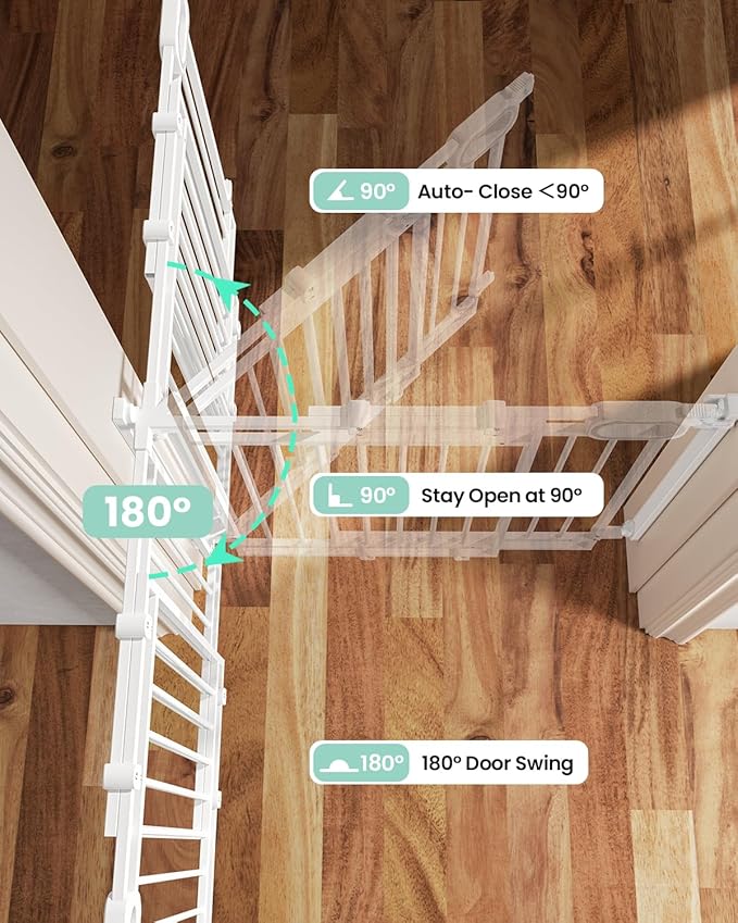 Grownsy Baby Gate for Stairs- No Bottom Bar, Adjustable Width 29.8” to 43.5” for Child and Pet, Dog Gate with Auto-Close &amp; One-Hand Operation, Screw-in Installation for Doorways and Indoor Use