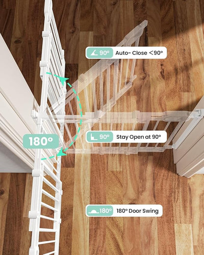 Grownsy Baby Gate for Stairs- No Bottom Bar, Adjustable Width 29.8” to 43.5” for Child and Pet, Dog Gate with Auto-Close &amp; One-Hand Operation, Screw-in Installation for Doorways and Indoor Use