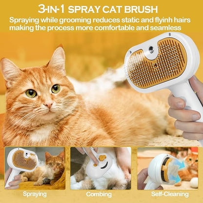 3-1 Cat Steam Brush for Shedding, Steamy Grooming Brush for Long &amp; Short Hair Cats &amp; Dogs, Self-Cleaning Pet Hair Removal Comb with Water Tank Dog
