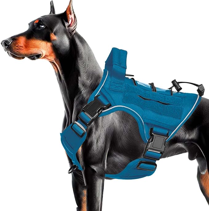 Heavy-Duty Tactical Dog Harness for Large Dogs, No Pull Adjustable Reflective Pet Vest with Molle System, K9 Military-Grade Control for Service Training, Outdoor &amp; 10+ Breeds, Blue, Medium
