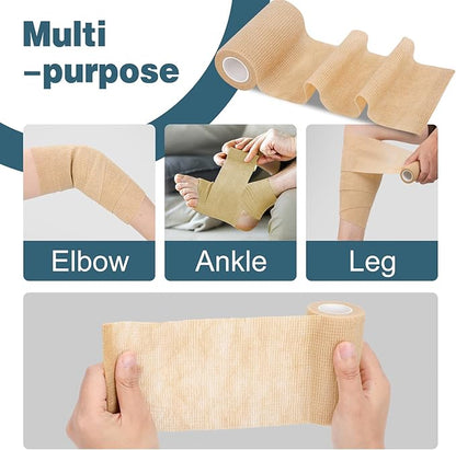 AZEN 9 Pack Self Adhesive Bandage Wrap, 4" X 5 Yards Elastic Cohesive Bandage Wrap, Skin Color Athletic Tape, Ankle Tape, Tattoo Grip Tape Wrap, Vet Wrap