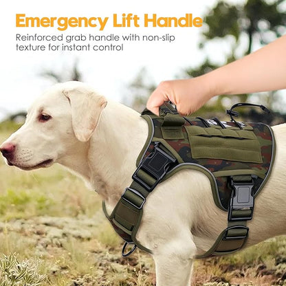 Heavy-Duty Tactical Dog Harness for Large Dogs, No Pull Adjustable Reflective Pet Vest with Molle System, K9 Military-Grade Control for Service Training, Outdoor &amp; 10+ Breeds, Green Camo, Large