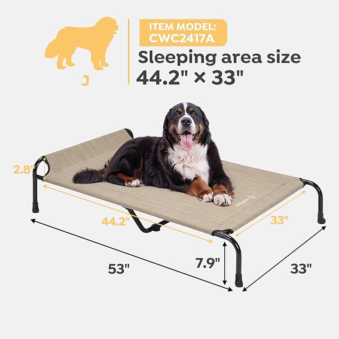 Veehoo XXXL Original Elevated Dog Bed - Outdoor Raised Dog Cots Beds for Large Dogs, One-Sided Extra Large Raised Cooling Pet Bed Off Ground, Non-Slip &amp; Breathable, Beige 53" L x 33" W x 7.9" Th