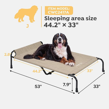 Veehoo XXXL Original Elevated Dog Bed - Outdoor Raised Dog Cots Beds for Large Dogs, One-Sided Extra Large Raised Cooling Pet Bed Off Ground, Non-Slip &amp; Breathable, Beige 53" L x 33" W x 7.9" Th