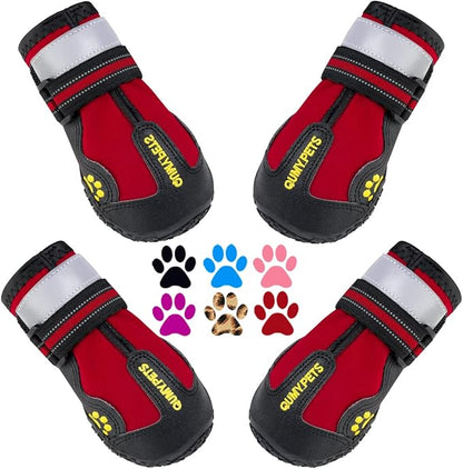 QUMY Dog Shoes for Large Dogs, Medium Dog Boots &amp; Paw Protectors for Winter Snowy Day, Summer Hot Pavement, Water-Resistant in Rainy Weather, Outdoor Walking, Indoor Hardfloors Skid-Resistant Sole