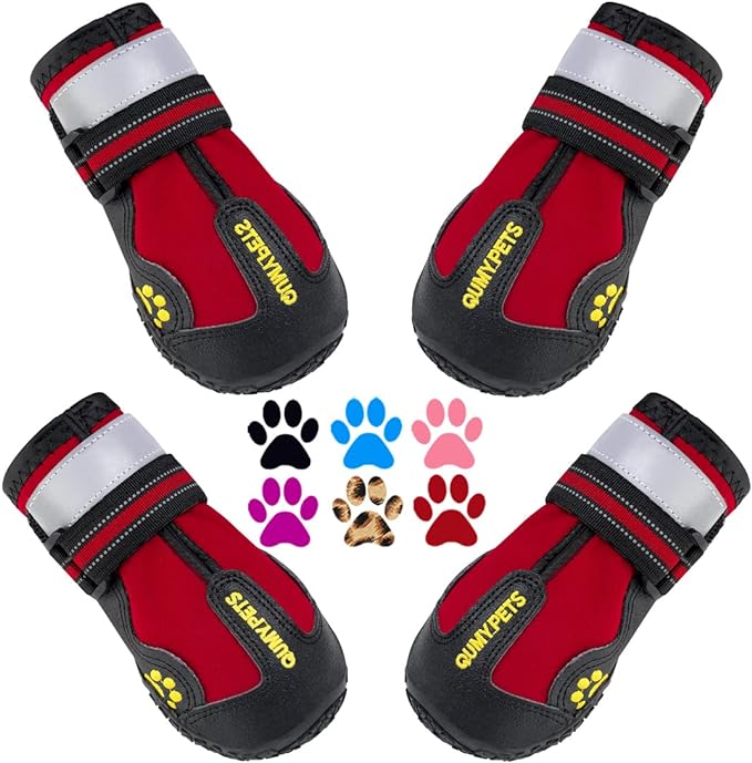 QUMY Dog Shoes for Large Dogs, Medium Dog Boots &amp; Paw Protectors for Winter Snowy Day, Summer Hot Pavement, Water-Resistant in Rainy Weather, Outdoor Walking, Indoor Hardfloors Skid-Resistant Sole