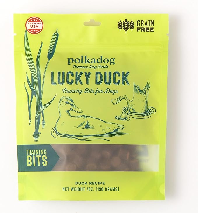 Polkadog Lucky Duck Crunchy Training Bits – All Natural, Grain Free Healthy Training Treats for Dogs. Handcrafted &amp; Made in USA. Great for Dogs with Allergies or Sensitive Stomachs – 7oz