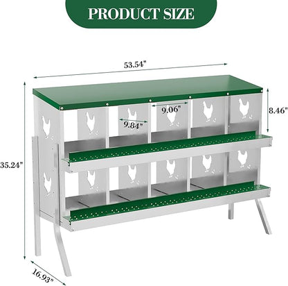 10 Hole Chicken Nesting Box with Roll Out Egg Tray, Rustproof &amp; Ventilated Chicken Laying Boxes for Hens, Chickens, Ducks | Easy-Clean Poultry Coop Accessories, Green with Stand