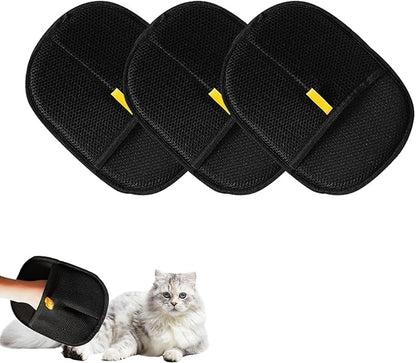 2025 Upgraded Pet Hair Removal Glove |Double-Sided – Reusable Grooming &amp; Bathing Glove for Dogs and Cats |Soft Silcone Touch |Easy Deshedding and Cleaning Mitt (Black, 3 PCS)