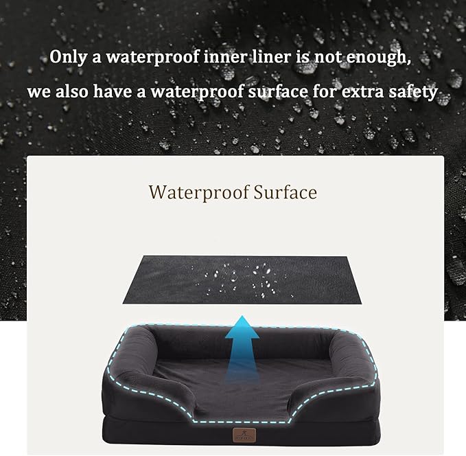 Bedfolks Orthopedic Dog Bed, Waterproof Dog Sofa Bed for Small Dogs &amp; Cats, Egg Foam Pet Couch Bed with Removable Washable Cover and Nonslip Bottom, Black