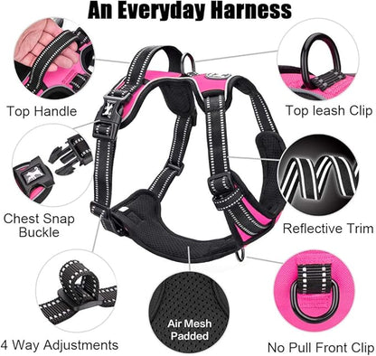 PoyPet No Pull Dog Harness, Reflective Comfortable Vest Harness with Front &amp; Back 2 Leash Attachments and Easy Control Handle Adjustable Soft Padded Pet Vest for Small to Large Dogs (Pink,S)