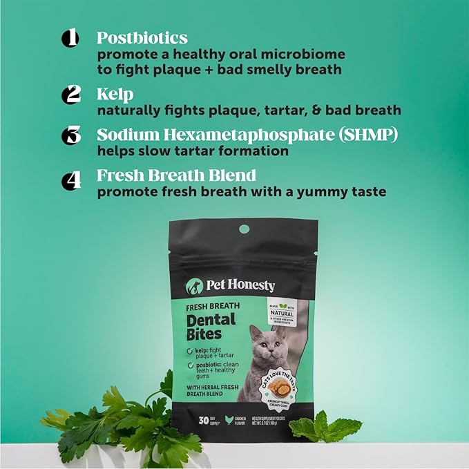 Fresh Dental Bites for Cats - Crunchy &amp; Creamy Cat Dental Treats for Fresh Breath, Plaque + Tartar Control, Cleans Teeth + Gums, Daily Cat Oral Care (30 Day Supply)