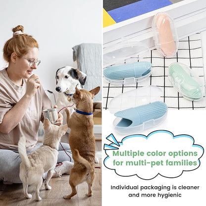 Duckart LABRUSID Dog Toothbrush, 2 Pack Dog Tooth Brush, 360 Cleaning Finger Toothbrush for Adult Dogs, Soft Silicone, Cream-coloured &amp; Green