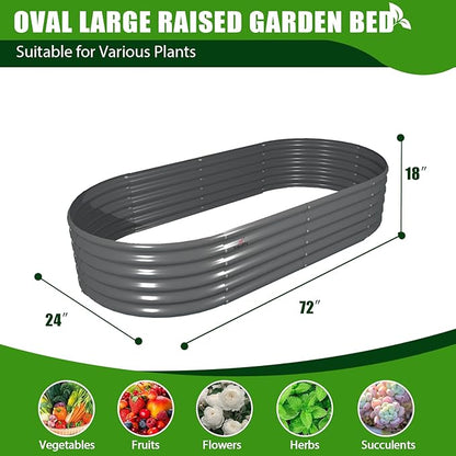 A ANLEOLIFE 6X2X1.5 ft Galvanized Raised Garden Beds Outdoor, Oval Round Metal Planter Box for Planting Vegetables Flowers Herb, Anti-Rust &amp; Easy-Setup, Quartz Grey