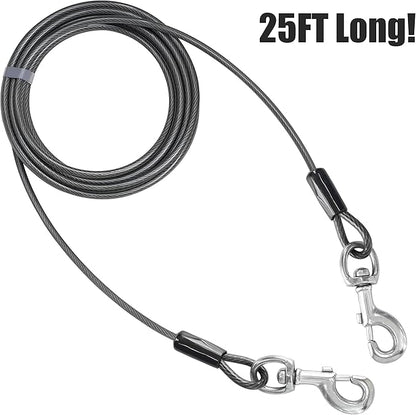 BV Dog Tie Out Cable 25 Feet - Heavy Duty Dog Lead Up to 250 Pounds - Reflective &amp; Rust-Free with Quick Release Swivel Clips &amp; 360° Rotating Clasp - Tangle-Free Dogs Runner for Yard (Grey, Single)