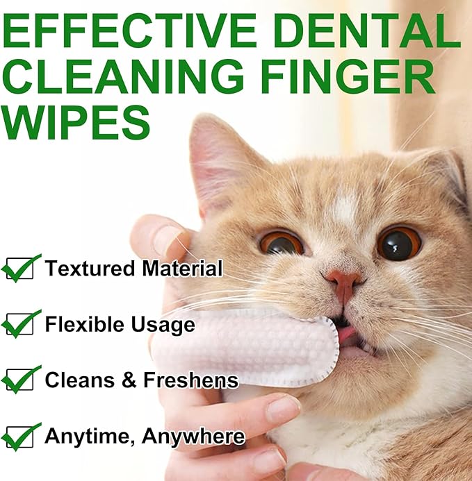 ALIVO Dental Teeth Cleaning Wipes for Dogs &amp; Cats, Remove Bad Breath by Removing No-Rinse Dog Finger Toothbrush, Disposable Gentle Cleaning Pet Dental Care Wipes, 50pc