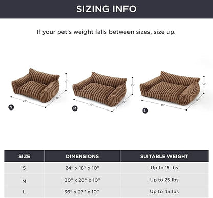 Bedsure Cute Cat Couch for Pets - Fluffy Small Dog Sofa with Premium Soft Corduroy Fleece, Pet Sofa with Removable Washable Cover, Supportive Dog Couch Bed for Small Medium Dogs, 30inch, Copper Brown