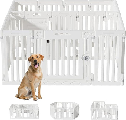 2 Room Dog Playpen with Door,DIY Shape Combination Puppy Pen,16-Panel+2 Link Piece+Large Door+Small Door,25.5" H Dog Fence,Non-Slip&amp;Secure Pet Gate,Easy to Assemble