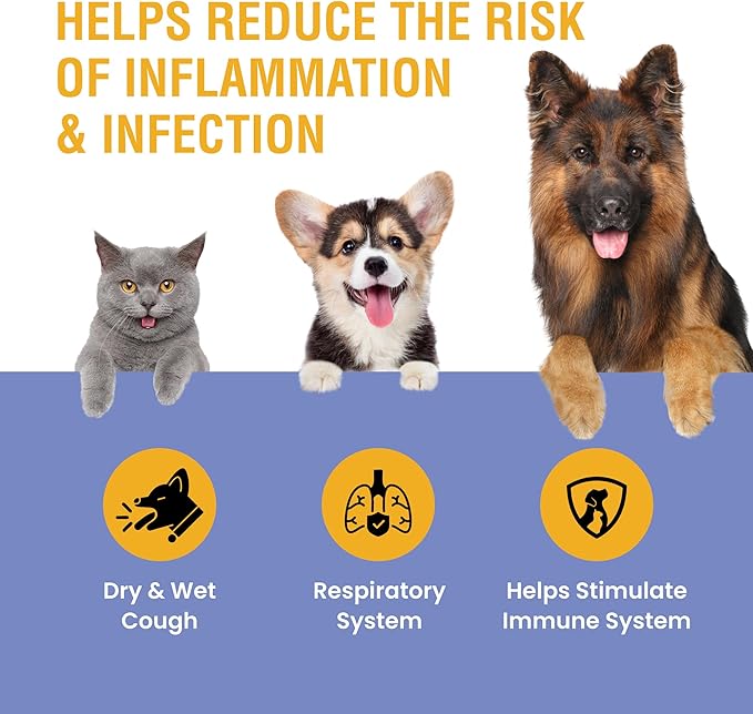 Cough Support for Dogs &amp; Cats, Dry and Wet, Respiratory &amp; Cold, Made in USA, 2oz