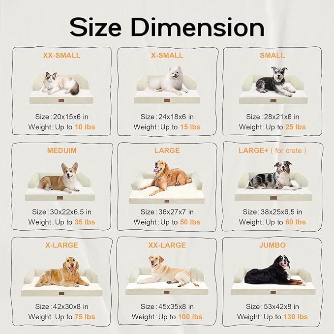 Dog Bed Medium Size Dog-Orthopedic Waterproof Bed for Dogs,Foam Couch Sofa with Washable Removable Cover &amp; Non-Slip Bottom-Beige