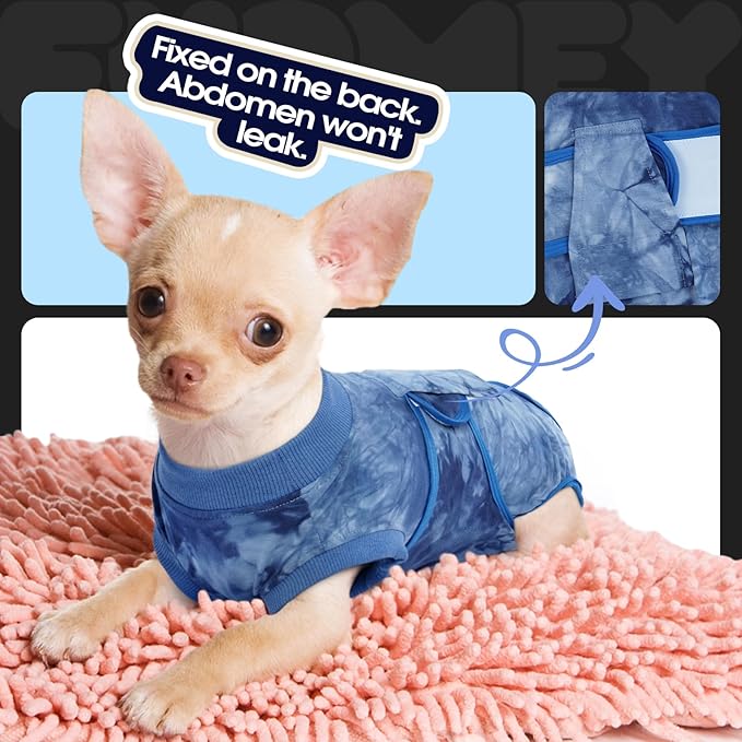 FUAMEY Recovery Suit for Dogs After Surgery,Soft Breathable Dog Bodysuit E-Collar &amp; Cone Alternative Surgical Suit,Male Female Dog Neuter Spay Suits Anti Licking Wounds Onesie Blue Tie Dye XXL
