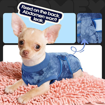 FUAMEY Recovery Suit for Dogs After Surgery,Soft Breathable Dog Bodysuit E-Collar &amp; Cone Alternative Surgical Suit,Male Female Dog Neuter Spay Suits Anti Licking Wounds Onesie Blue Tie Dye XS