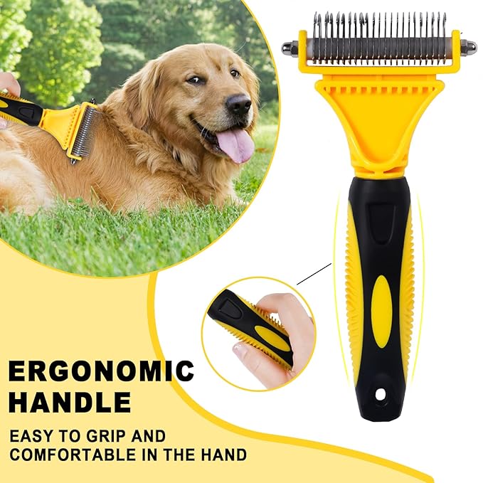 Pet Grooming Brush, Double Sided Undercoat Rake for Dogs &amp; Cats, Professional Deshedding Brush and Dematting Tool, Safe and Effective Removing Knots, Mats, Tangles,and Flying Hair
