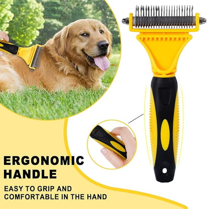 Pet Grooming Brush, Double Sided Undercoat Rake for Dogs &amp; Cats, Professional Deshedding Brush and Dematting Tool, Safe and Effective Removing Knots, Mats, Tangles,and Flying Hair