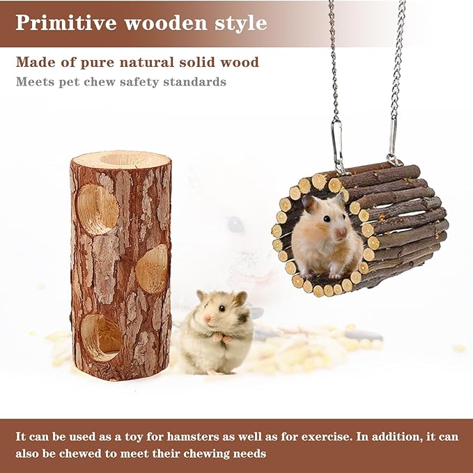 Natural Wooden Hamster Tunnels &amp; Hideouts – Chew-Safe Birch Trunk Tubes for Dwarf Hamsters, Gerbils, Mice – Cage Accessories, Exercise Toy, Forest-Themed Small Pet Habitat