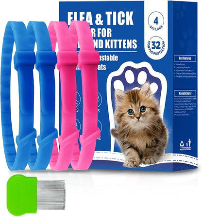 4 Pack Flea and Tick Collar for Cats, Natural Plant Oil Formula Cat Flea Collar Provides 32-Month Protection for Flea &amp; Tick Prevention, Waterproof &amp; Adjustable Cat Flea Treatment for Most Cats