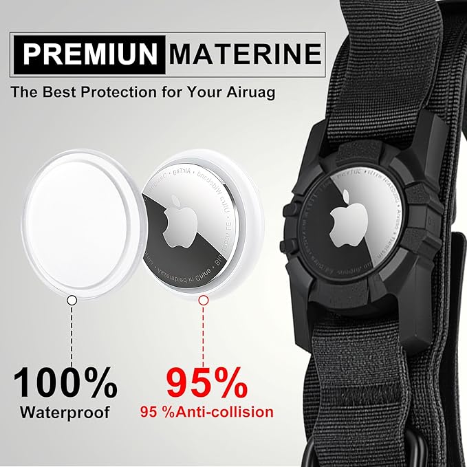 Waterproof Tactical Dog Collar with AirTag Holder - Heavy Duty Adjustable Collar for Medium to Large Dogs, Control Handle &amp; Apple AirTag Compatible [Black,