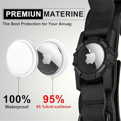 Tactical AirTag Dog Collar Leash Set - Heavy Duty, Adjustable GPS Collar Compatible with Apple AirTag, with Holder &amp; Control Handle for Medium/Large Dogs [ Black, M ]