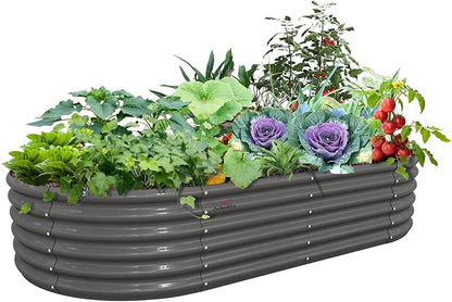 A ANLEOLIFE 8X4X1.5 ft Galvanized Raised Garden Beds Outdoor, Oval Large Metal Planter Box for Planting Vegetables Flowers Herb, Anti-Rust &amp; Easy-Setup, Quartz Grey