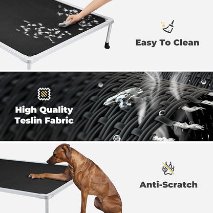 Veehoo Chewproof Elevated Dog Bed - Cooling Raised Pet Cot, Breathable Mesh, Washable &amp; Non-Slip for Medium Dogs, Indoor/Outdoor, Black Mat and Silver Metal Frame, 32x25inches (Model CWC2203B03)