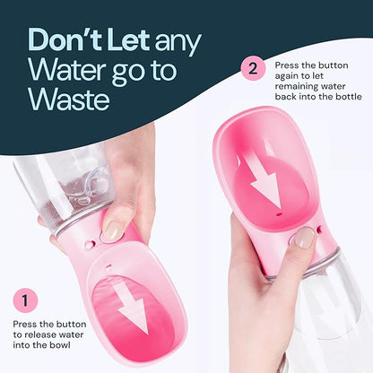 MalsiPree Dog Water Bowl Dispenser - 12 Oz, Pink - Portable Dog Water Bottle &amp; Travel Pet Bowl - Leak Proof
